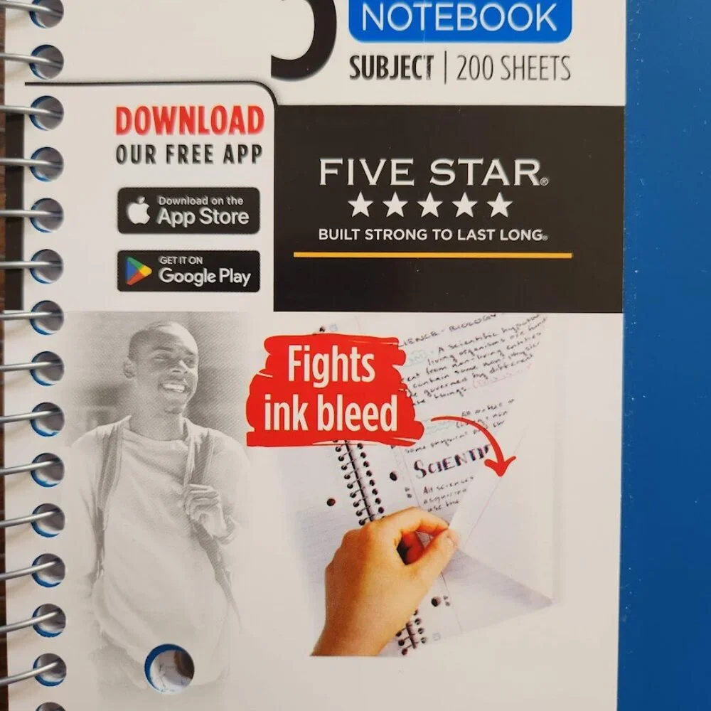 Five Star Spiral Notebook 5 Subject College Ruled Paper 200 Sheets School Suppli
